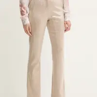 Kalhoty s příměsí lnu Silvian Heach CEREN béžová barva, high waist, CVP25009PA