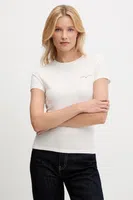 Bavlněné tričko Tommy Jeans dámské, béžová barva, DW0DW21164