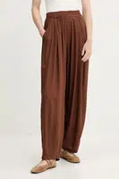 Kalhoty s lněnou směsí Answear.LAB dámské, hnědá barva, high waist