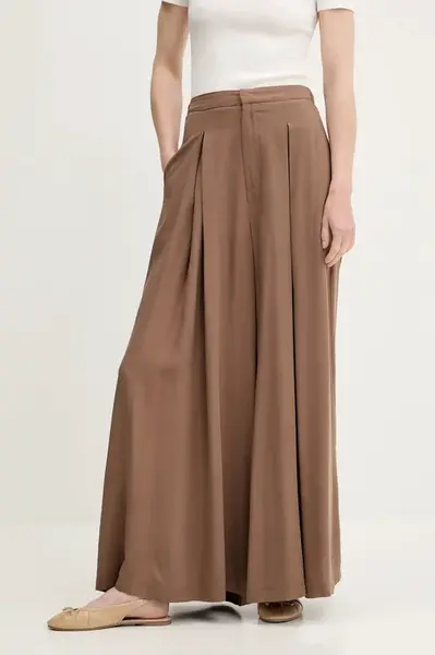 Kalhoty Answear.LAB dámské, hnědá barva, široké, high waist