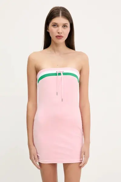 Velurové šaty Juicy Couture VELOUR STRIPE TUBE DRESS růžová barva, mini, přiléhavé, JCWED225353