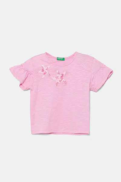 Dětské bavlněné tričko United Colors of Benetton růžová barva, 38V4G10JI