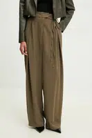 Kalhoty Answear.LAB dámské, zelená barva, široké, high waist