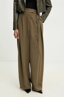 Kalhoty Answear.LAB dámské, zelená barva, široké, high waist