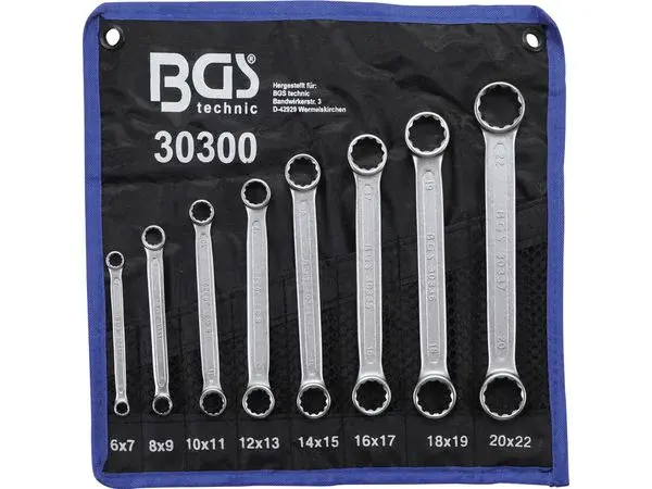 BGS Technic BGS 30300 Oboustranné očkové klíče 8 ÷ 22 mm, extra ploché. Sada 8 dílů v tašc