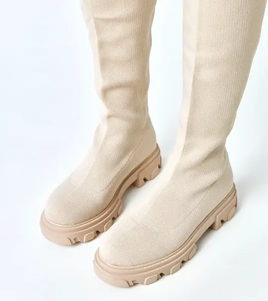 Gemre Long beige fabric platform boots Athira