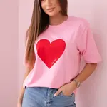 Bavlněná halenka s potiskem srdce světle růžové barvy