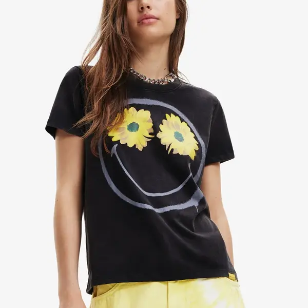 Černé dámské tričko Desigual Margarita Smiley - Dámské