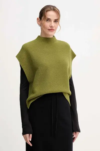 Vesta s přídavkem vlny United Colors of Benetton zelená barva, s pologolfem, 1244D10EF