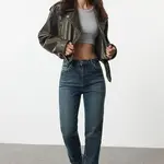 Trendyol Dark Blue High Waist Straight Jeans