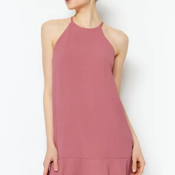 Trendyol Růžový rovný střih Mini Tkaná Sukně Volán Tkané šaty