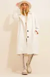 Trend Alaçatı Style Dámské Ecru Cachet Unlined Dlouhý Kabát