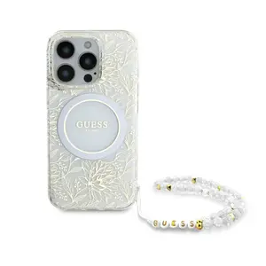Zadní kryt Guess IML Flowers Allover Strap MagSafe pro Apple iPhone 17 Pro, bílá