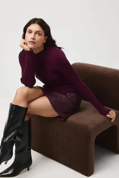 Svetr Medicine dámský, vínová barva, s pologolfem