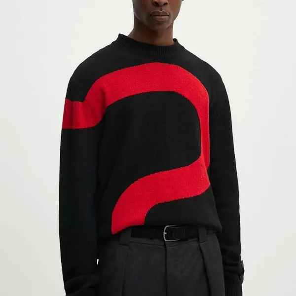 Vlnený sveter MSGM pánsky, čierna farba, 3740MM218.247593