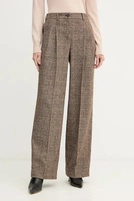 Kalhoty s příměsí vlny Luisa Spagnoli hnědá barva, high waist, 542379