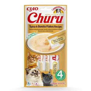 Inaba Cat Ciao Churu krémové krmivo pre mačky - tuniak, bonito vločky 4 x 14 g