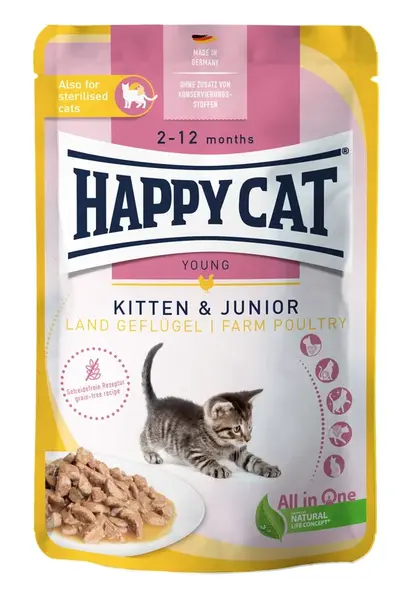 Happy Cat Kitten & Junior Land Geflügel kapsičky - Drůbeží 85 g nový