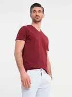 Ombre BASIC men's cotton classic tee shirt with a v-neck - maroon