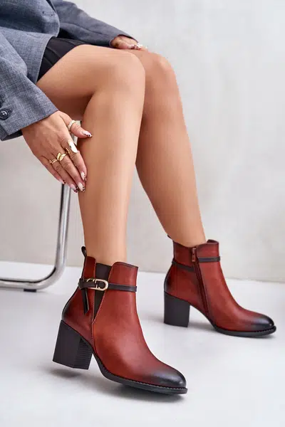 Women's ankle boots with heel strap brown Zinithia
