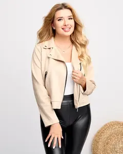 Resti Women's beige eco-suede biker jacket with pockets - Clothing