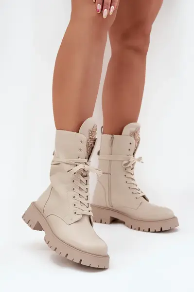 Boto Zateplené boty worker s ozdobou béžové Kelilea