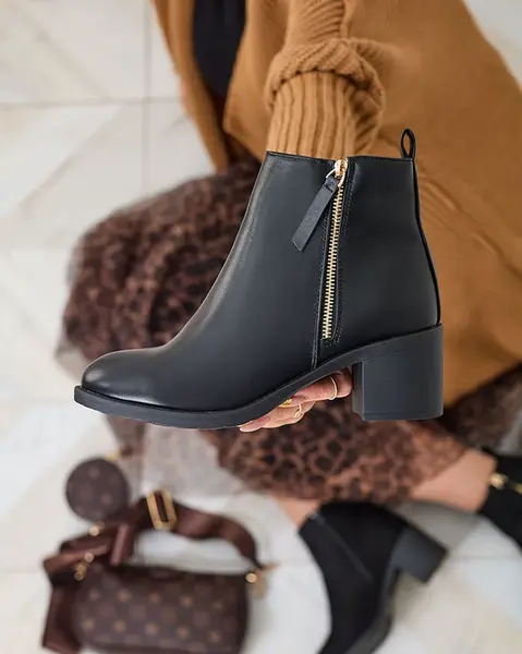 Resti Black eco leather women's low stiletto boots Rejerry