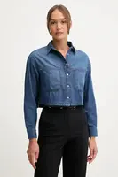 Bavlněná džínová košile United Colors of Benetton dámská, modrá barva, relaxed, s klasickým límcem, 528SDQ0C7