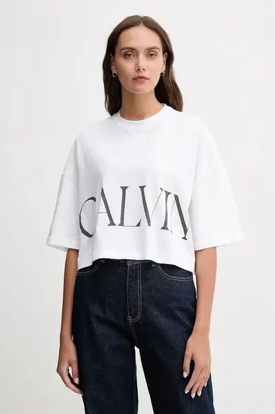 Bavlněné tričko Calvin Klein Jeans dámské, bílá barva, LV047D206G