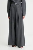 Kalhoty s příměsí vlny ISABELLE BLANCHE dámské, šedá barva, high waist, IS25FW-P036-T002