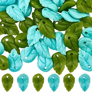 60Pcs 2 Colors Synthetic Coral Dyed Leaf Charms