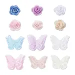 24Pcs 12 Style 3D Rose Organgza Lace Embroidery & Butterfly Ornament Accessories