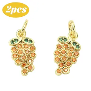 2Pcs Brass Micro Pave Cubic Zirconia Charms