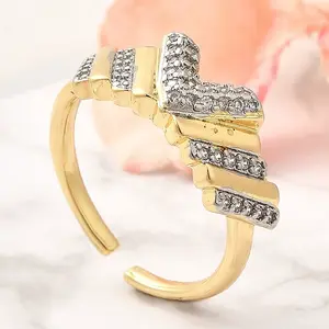 Brass Micro Pave Clear Cubic Zirconia Cuff Rings