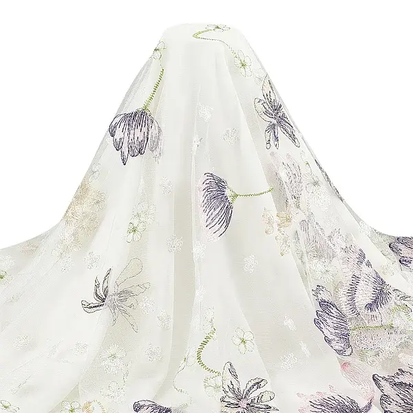 Embroidered Flowers Polyester Tulle Lace Fabric