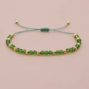 Glass & Brass Round Beads Braided Bead Bracelets