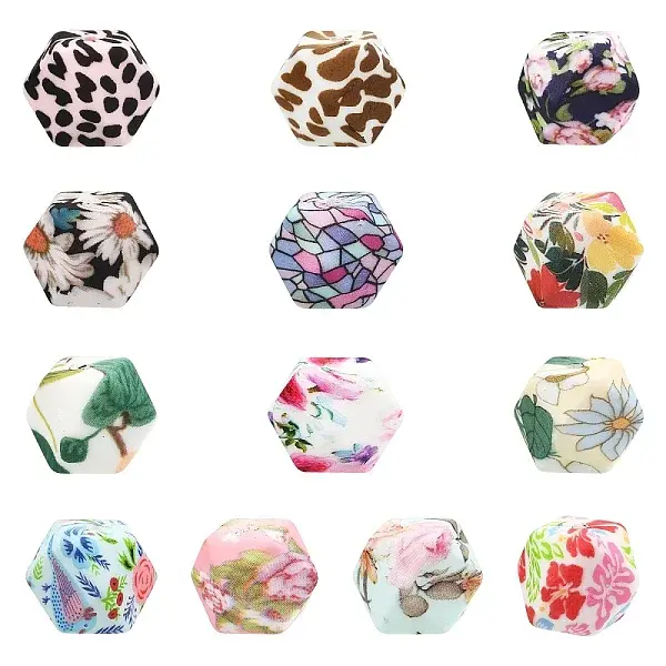 13Pcs 13 Styles Printed Silicone Focal Beads