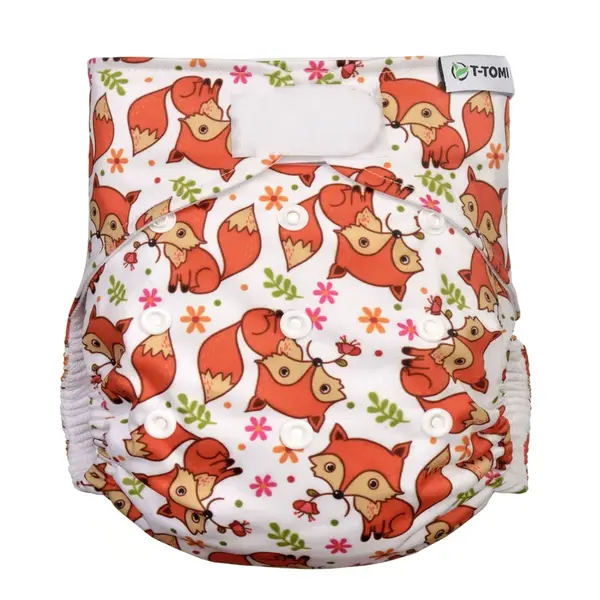 Vrecková plienka T-TOMI (typ AIO) - Velcro Foxes