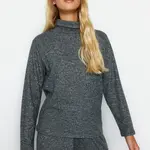 Trendyol antracitová měkká tkanina rolák široký/pohodlný střih pletená halenka