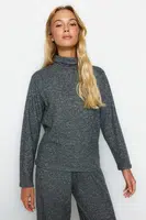 Trendyol antracitová měkká tkanina rolák široký/pohodlný střih pletená halenka