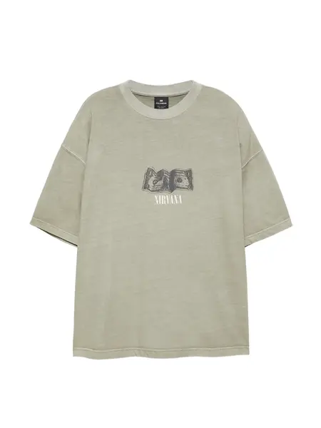 Pull&Bear Tričko 'NIRVANA ONE DOLLAR'  svetlobéžová / kaki / olivová / tmavozelená