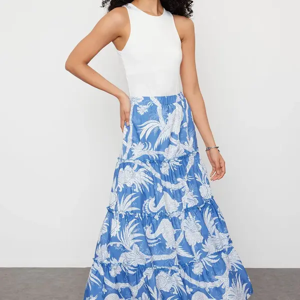 Trendyol Navy Blue Patterned Flared Maxi Length Woven Skirt
