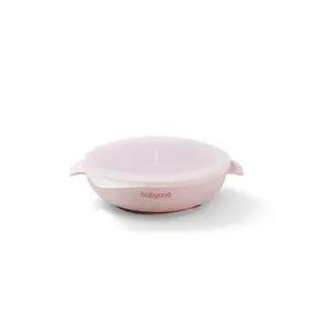 Babyono Silikonový talířek s přísavkou a víčkem  - růžový