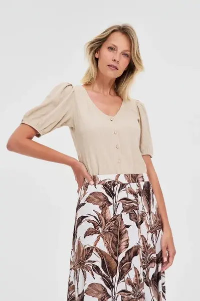 Marisse Beige Blouse With Puffed Sleeves