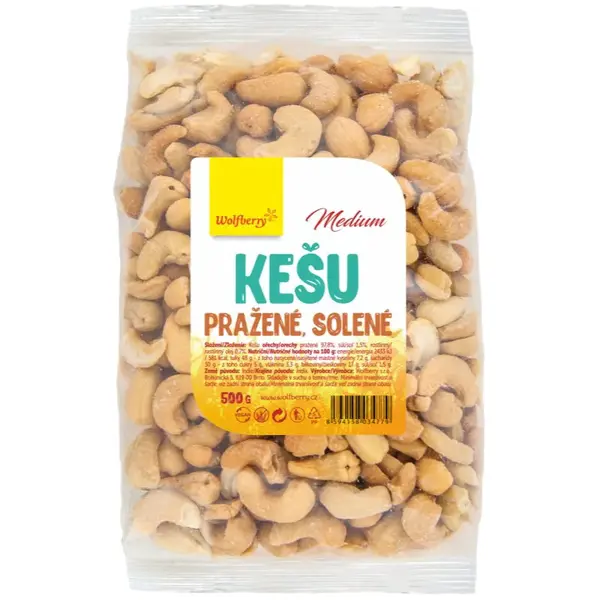 Wolfberry Kešu pražené solené orechy pražené solené 500 g