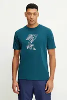 Bavlněné tričko New Balance pánské, tyrkysová barva, s potiskem, MT51978DOE