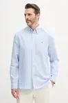 Košile s příměsí lnu Tommy Hilfiger pánská, modrá barva, regular, s límečkem button-down, MW0MW40704