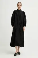 Lněné šaty AERON ANN černá barva, maxi, DR578569