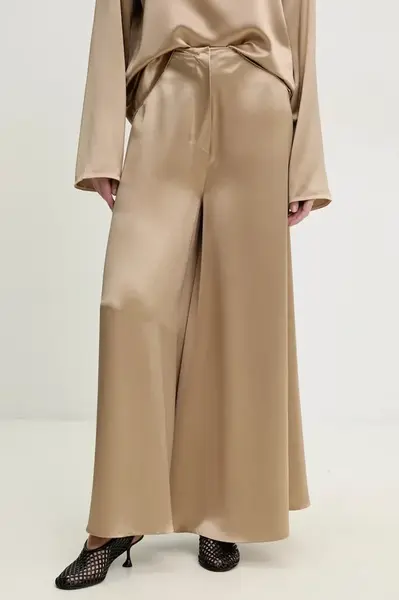 Kalhoty Nanushka ZANIAH dámské, béžová barva, široké, high waist, NW25RSPA02872