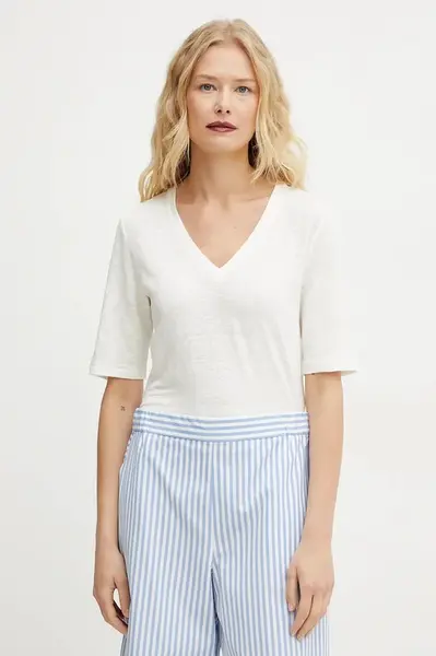 Plátěné tričko Weekend Max Mara bílá barva, 2515941012600